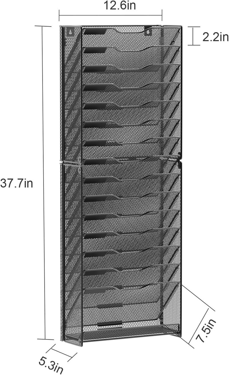 Samstar 16 Tier Wall File Organizer Hanging Wall File Holder Wall Mount Paper Folder Organizer, Magazine Rack, Mesh Made,Black - Image 2